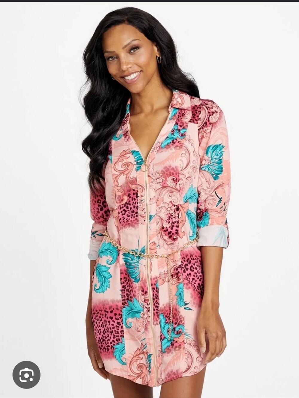 Guess Pink and Turquoise Baroque Print Top